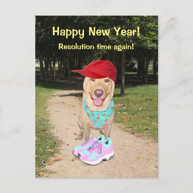 Customizable Funny Dog New Year Resolution Holiday Postcard (Front)