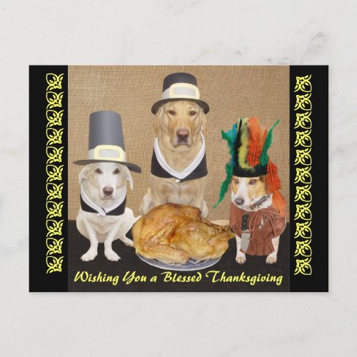 Customizable Funny Dogs Happy Thanksgiving Holiday Postcard