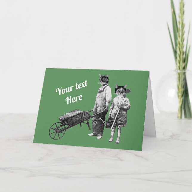 Customizable Funny Gardening Cats Card (Front)