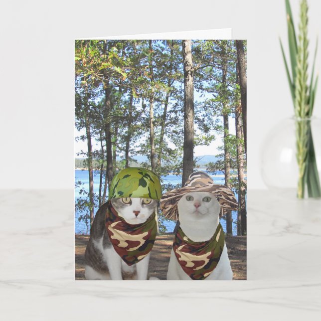 Customizable Funny Hunter Cats/Kitties Anniversary Card (Front)