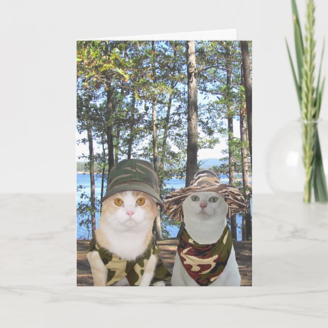 Customizable Funny Hunter Cats/Kitties Anniversary Card (Front)
