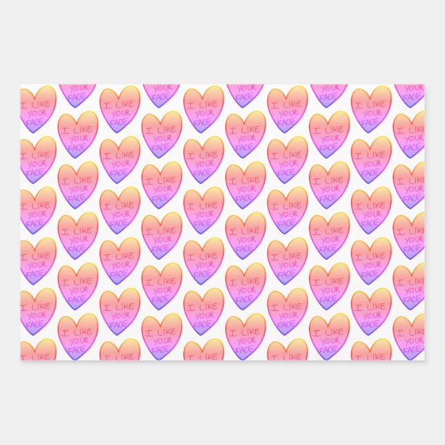 Customizable Funny I Like Your Face Candy Hearts Wrapping Paper Sheets (Front)