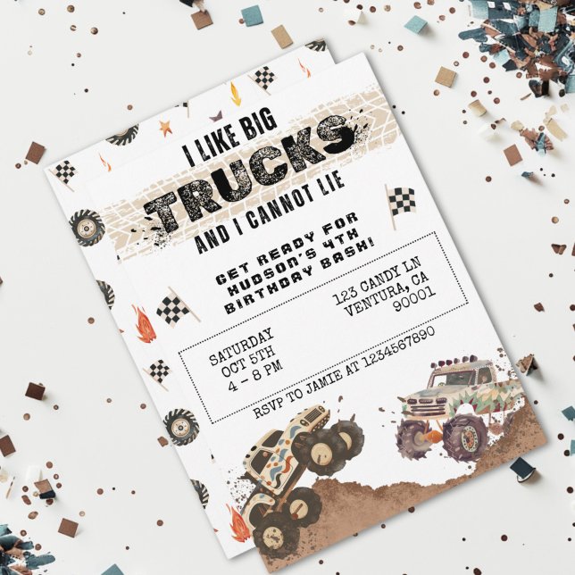 Customizable Funny Monster Truck Boys Birthday Invitation (Creator Uploaded)