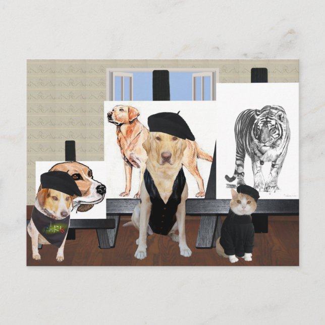 Customizable Funny Pet Art Class Postcard (Front)