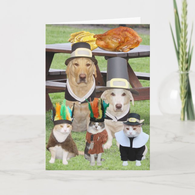 Customizable Funny Pet Thanksgiving Holiday Card (Front)