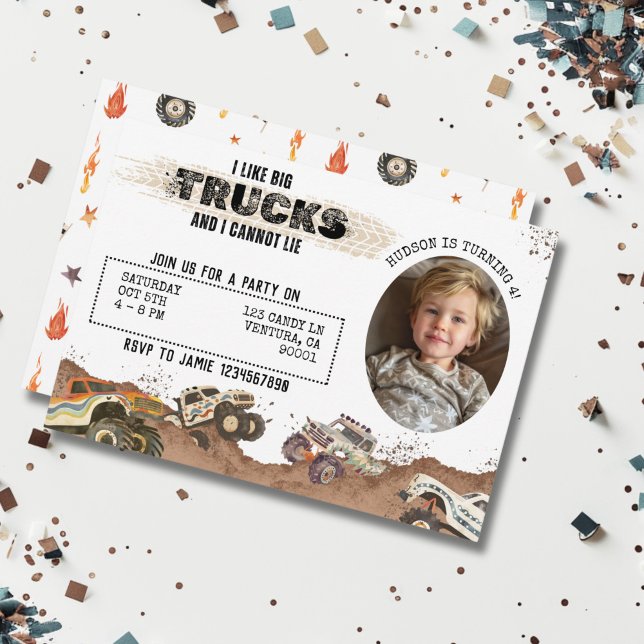 Customizable Funny Photo Monster Truck Birthday Invitation (Creator Uploaded)