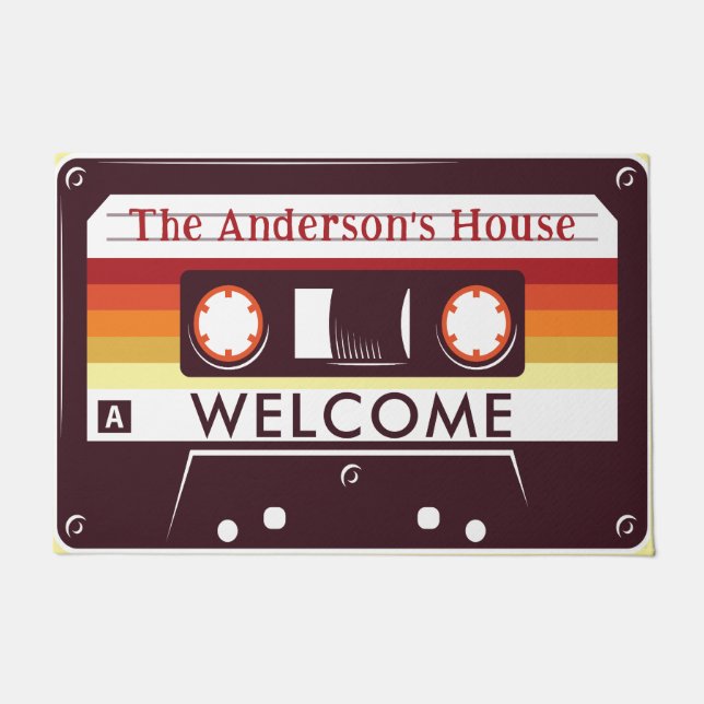 Customizable Funny Retro Cassette Mixtape Home Doormat (Front)