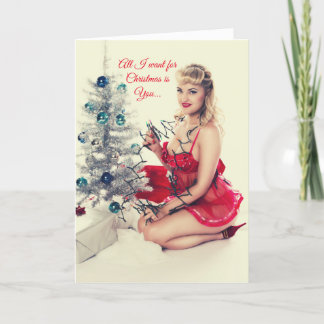 Customizable funny sexy pinup girl  holiday card