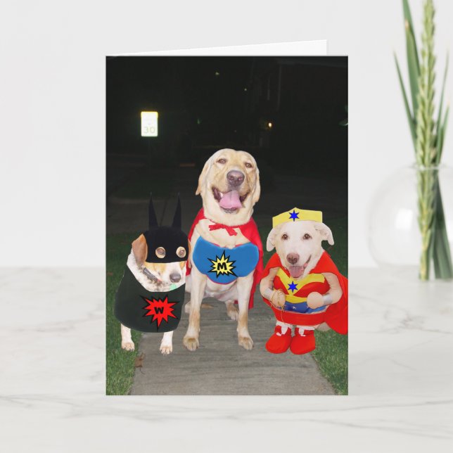 Customizable Funny Super Dogs/Lab Halloween Card (Front)
