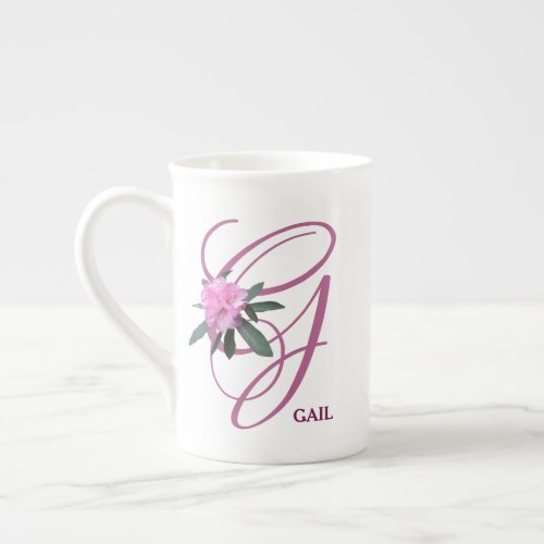 Customizable Gail name monogram pink flowers Bone China Mug