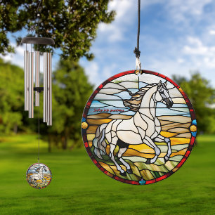 Customizable Galloping Horse Stained Glass Look Wind Chime