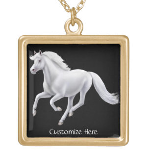 Customizable Galloping White Horse Necklace