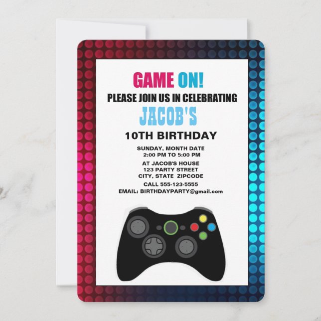 Customizable Gamer Birthday Invitation (Front)