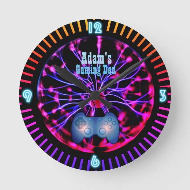 Customizable GAMING Gamers DEN Room Clock Neon (Front)
