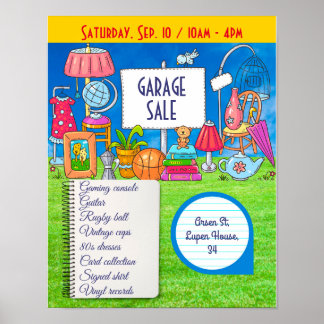 Customizable garage sale, yard sale invitation fly poster