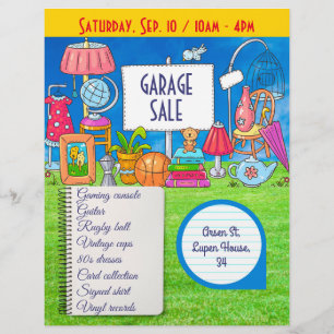 Customizable garage sale, yard sale invitation flyer