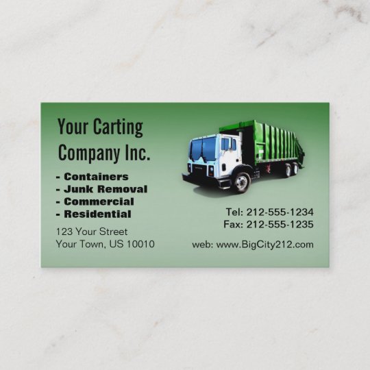 CUSTOMIZABLE Garbage Truck Carting Company Business Card | Zazzle.com