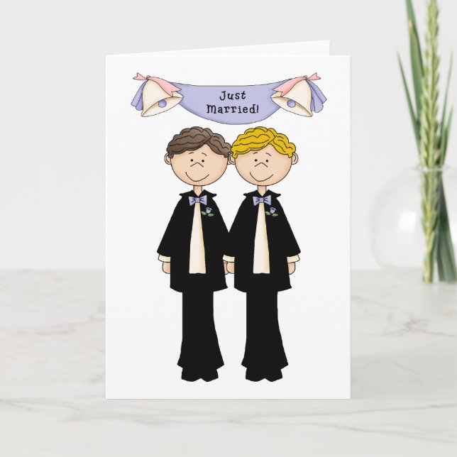 Customizable Gay Male Just Married Wedding Announcement (Front)