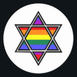 Customizable Gay Pride Rainbow Star of David Classic Round Sticker<br><div class="desc">Customizable Gay Pride Rainbow Star of David</div>