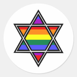 Customizable Gay Pride Rainbow Star of David Classic Round Sticker