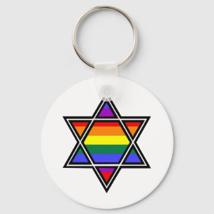 Customizable Gay Pride Rainbow Star of David Keychain