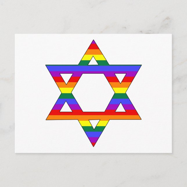 Customizable Gay Pride Rainbow Star of David Postcard (Front)