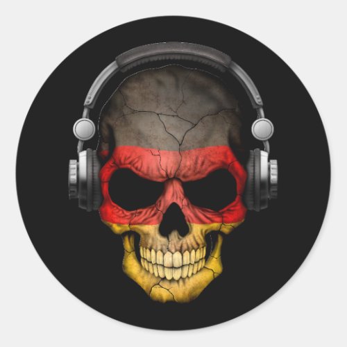 Customizable German Dj Skull with Headphones Classic Round Sticker