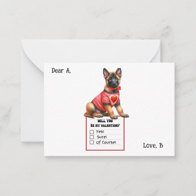 Customizable German Shepherd Puppy Valentine  Note Card (Front)