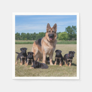 Customizable German Shepherd with Adorable Puppies Napkins