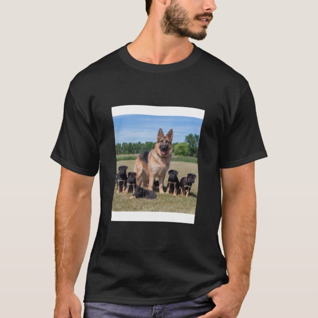 Customizable German Shepherd with Adorable Puppies T-Shirt (Front)