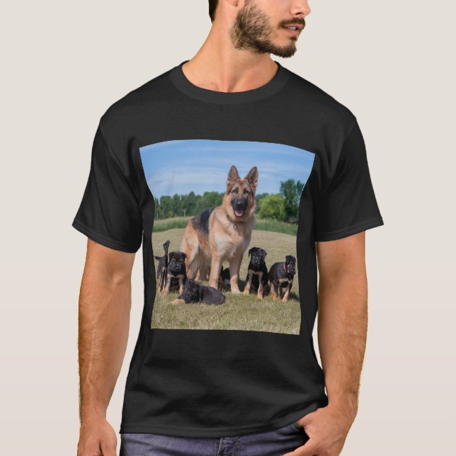 Customizable German Shepherd with Adorable Puppies T-Shirt (Front)