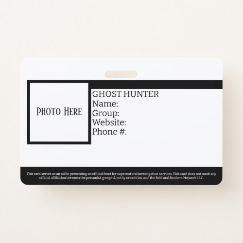 Customizable Ghost Hunter ID Badge