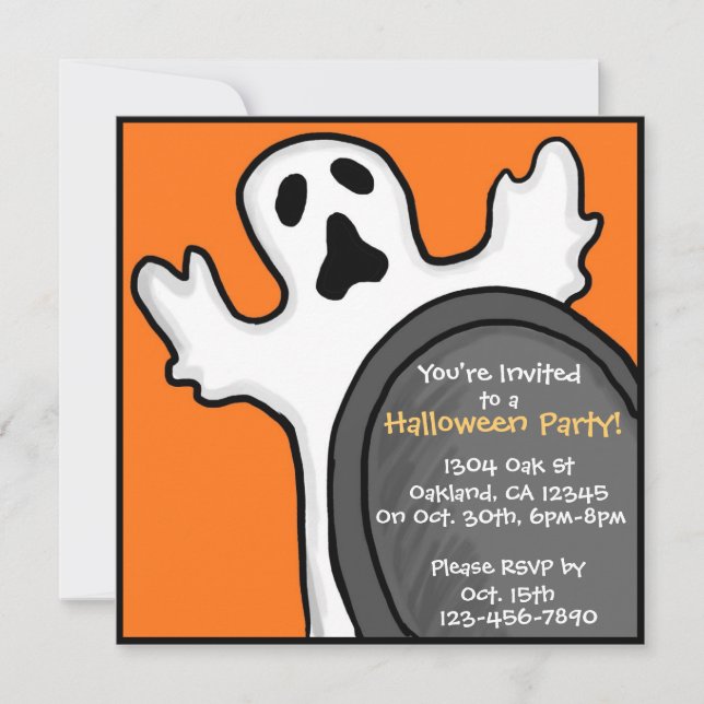 Customizable ghostly grave orange invitations (Front)