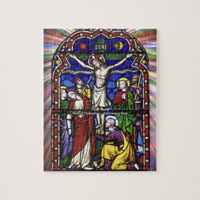 Customizable Gift For Priest Stained Glass Jigsaw Puzzle (Vertical)