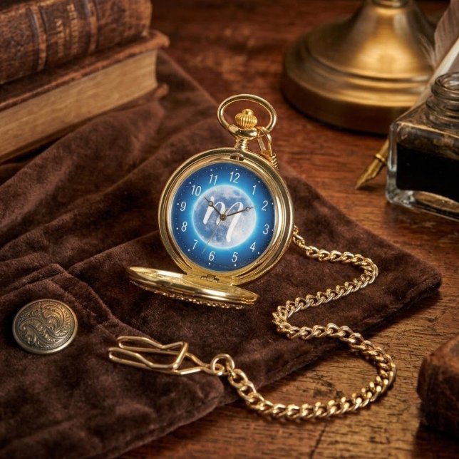 Customizable Gift Idea (Moonlight) Unique Monogram Watch (best pocket watch gifts, buy personalized antique pocket watch)