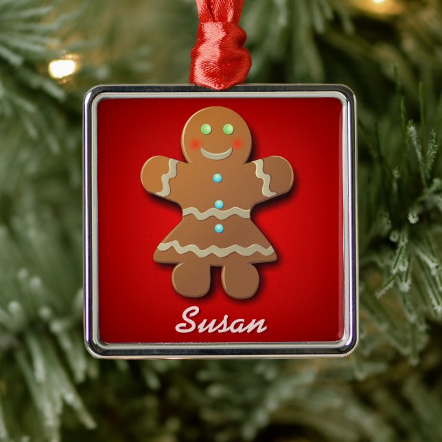 Customizable Gingerbread Cookie Metal Ornament (Tree)