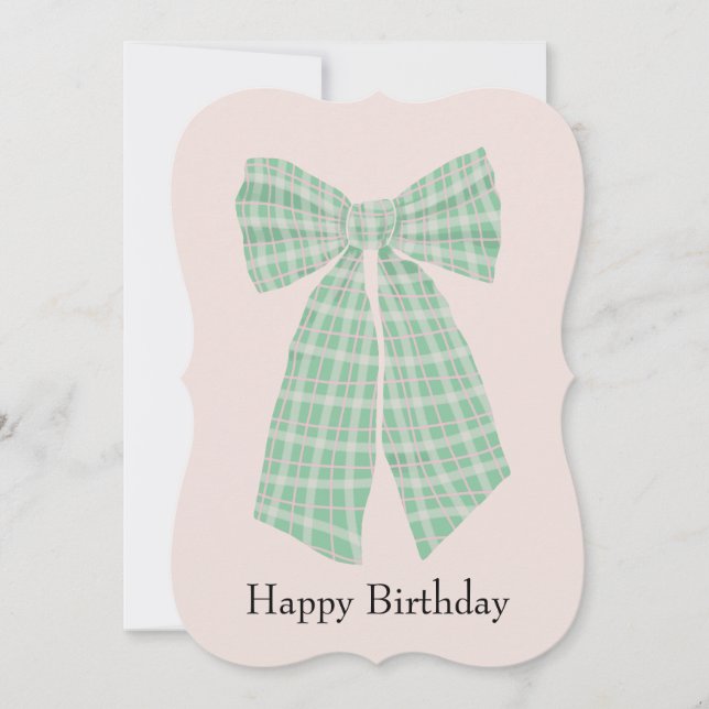 Customizable Gingham Coquette Bow Birthday Card (Front)