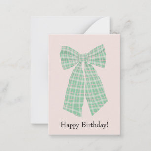 Customizable Gingham Coquette Bow Blush Birthday Note Card