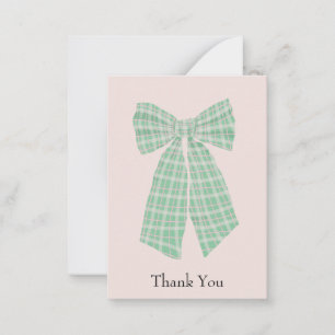 Customizable Gingham Coquette Bow Blush Thank You Note Card
