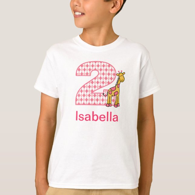 Customizable Giraffe girl second birthday shirt 2 (Front)