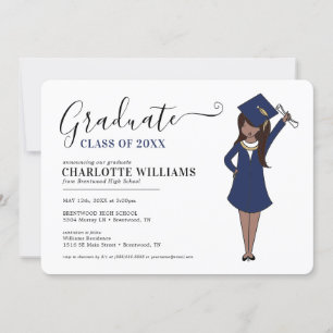 Customizable Girl Avatar   High School Graduation Invitation