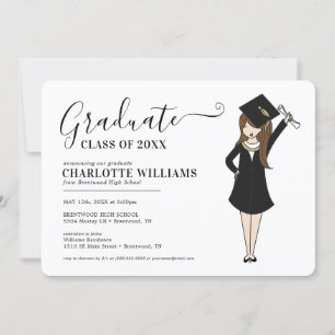Customizable Girl Avatar   High School Graduation Invitation