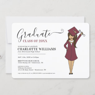 Customizable Girl Avatar   High School Graduation Invitation