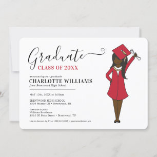 Customizable Girl Avatar   High School Graduation Invitation