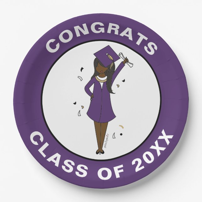 Customizable Girl Avatar | High School Graduation Paper Plates (Front)