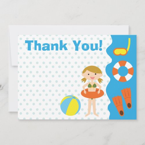 Customizable Girl Birthday Pool Party Thank You