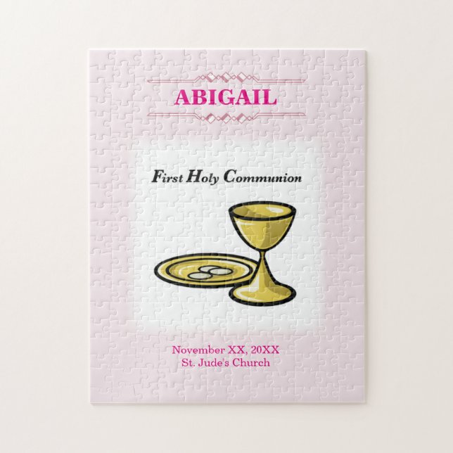 Customizable, Girl Communion Body and Blood Jigsaw Puzzle (Vertical)