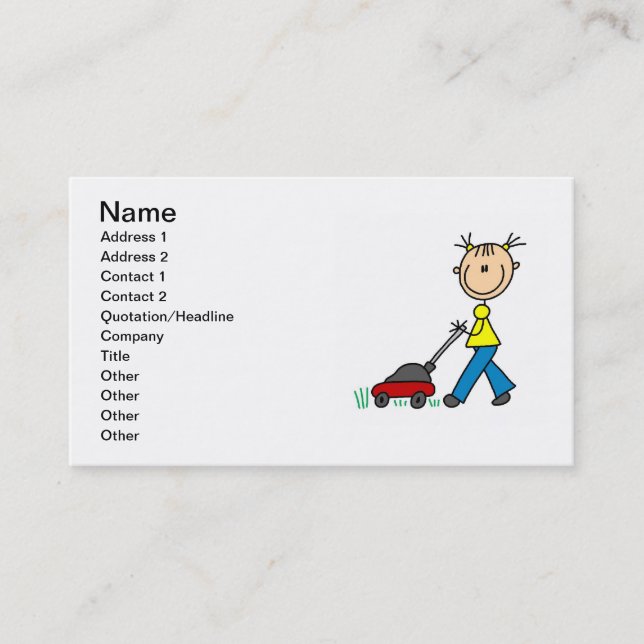 Customizable Girl Mowing Lawn Business Cards (Front)