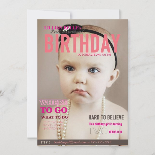 Customizable Girl's Birthday Invite Magazine Cover (Front)