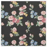 Customizable Girly Pastel Floral, Black Background Fabric